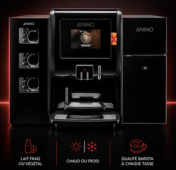 animo-optibean-x-espace-cafe Machine à café Animo OptiMe X avec ses deux modules spires et lait frais